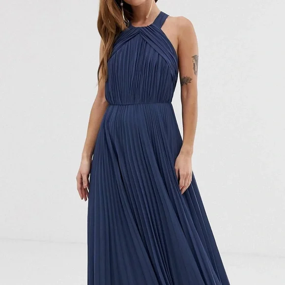 ASOS DESIGN Pleated Bodice Halter Maxi Dress ASOS DESIGN Pleated Bodice Halter Maxi Dress